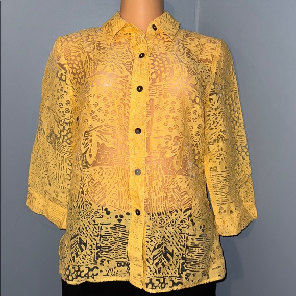 White Stag Tops - White Stag Yellow Sheer Button-Up Blouse - Size Small 4/6